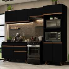 Armário de Cozinha Completa 260cm Preto Reims Madesa 09
