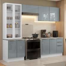 Armário de Cozinha Completa 270cm Branco/Cinza Lux Madesa 04