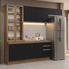 Armário de Cozinha Completa 270cm Rustic/Preto Glamy Madesa 16