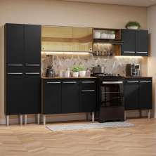 Armário de Cozinha Completa 293cm Rustic/Preto Emilly Madesa 05