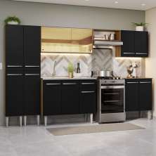 Armário de Cozinha Completa 293cm com Pia Rustic/Preto Emilly Madesa 07