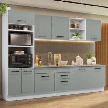Armário de Cozinha Completa 310cm Branco/Cinza Agata Madesa 02