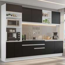 Armário de Cozinha Completa 310cm Branco/Preto Glamy Madesa 02