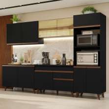 Armário de Cozinha Completa 310cm Preto/Rustic Reims Madesa XA01