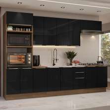 Armário de Cozinha Completa 310cm Rustic/Preto Lux Madesa 02