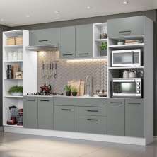 Armário de Cozinha Completa 330cm Branco/Cinza Agata Madesa 02