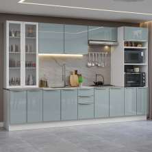 Armário de Cozinha Completa 340cm Branco/Cinza Lux Madesa 02