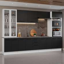 Armário de Cozinha Completa 340cm Branco/Preto Agata Madesa 01