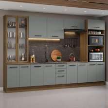 Armário de Cozinha Completa 340cm Rustic/Cinza Agata Madesa 01