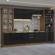Armário de Cozinha Completa 340cm Rustic/Preto Lux Madesa 02