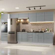 Armário de Cozinha Completa 400cm Branco/Cinza Lux da Thauane Madesa
