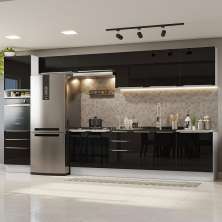 Armário de Cozinha Completa 400cm Branco/Preto Lux da Thauane Madesa