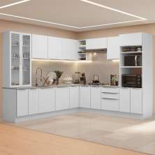 Armário de Cozinha Completa 566cm Branco/Banco Veludo Lux Madesa 01