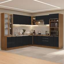 Armário de Cozinha Completa 566cm Rustic/Preto Lux Madesa 01