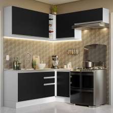 Armário de Cozinha Completa de Canto 349cm Branco/Preto Glamy Madesa 07