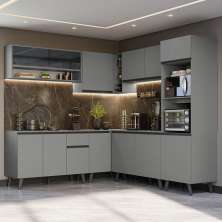 Armário de Cozinha Completa de Canto 445cm Cinza Nice Madesa 01