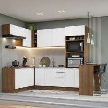 Armário de Cozinha Completa de Canto 489cm Rustic/Branco Stella Madesa