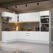 Armário de Cozinha Completa de Canto 499cm Branco Stella Madesa 01