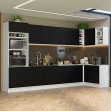 Armário de Cozinha Completa de Canto 499cm Branco/Preto Agata Madesa 01