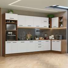 Armário de Cozinha Completa de Canto 499cm Rustic/Branco Agata Madesa 01