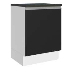 Balcão Armário de Cozinha 100% MDF 60 cm 1 Porta Branco/Preto Acordes Madesa