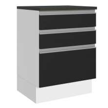 Balcão Armário de Cozinha 100% MDF 60 cm 3 Gavetas Branco/Preto Acordes Madesa