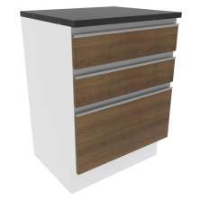 Balcão Armário de Cozinha 100% MDF 60 cm 3 Gavetas Branco/Rustic Acordes Madesa
