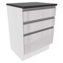 Balcão Armário de Cozinha 100% MDF 60 cm 3 Gavetas Frentes Branco Brilho Acordes Madesa