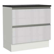 Balcão Armário de Cozinha 100% MDF 80 cm 2 Gavetas Frentes Branco Brilhante Acordes Madesa