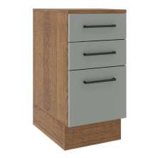 Balcão Armário de Cozinha 40 cm 3 Gavetas Rustic/Cinza Agata Madesa