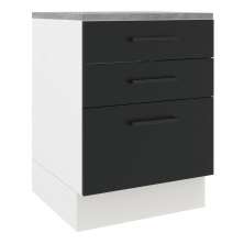 Balcão Armário de Cozinha 60 cm 3 Gavetas Branco/Preto Agata Madesa