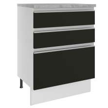 Balcão Armário de Cozinha 60 cm 3 Gavetas Branco/Preto Glamy Madesa