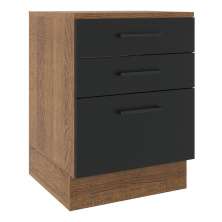 Balcão Armário de Cozinha 60 cm 3 Gavetas Rustic/Preto Agata Madesa