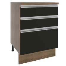 Balcão Armário de Cozinha 60 cm 3 Gavetas Rustic/Preto Glamy Madesa