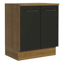 Balcão Armário de Cozinha 70 cm 2 Portas Rustic/Preto Agata Madesa