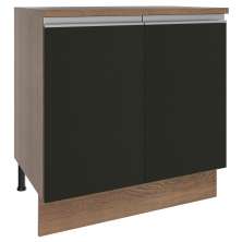 Balcão Armário de Cozinha 80 cm 2 Portas Rustic/Preto Glamy Madesa