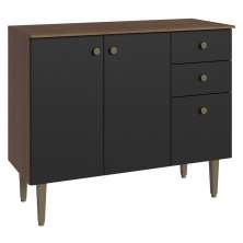 Balcão Gabinete 3 Portas 2 Gavetas Rustic/Preto Gourmet Madesa