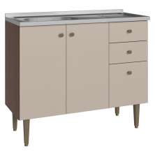 Balcão Gabinete com Pia 3 Portas e 2 Gavetas 105cm Rustic/Crema Gourmet Madesa
