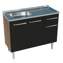 Balcão Gabinete com Pia Armário de Cozinha 3 Portas e 1 Gaveta 105cm Rustic/Preto Emilly Madesa