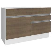 Balcão Gabinete de Pia Armário de Cozinha 1 Porta e 2 Gavetas Branco/Rustic Glamy Madesa