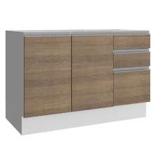 Balcão Gabinete de Pia Armário de Cozinha 100% MDF 120 cm 3 Portas e 2 Gavetas Branco/Rustic Acordes Madesa