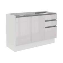 Balcão Gabinete de Pia Armário de Cozinha 100% MDF 120 cm 3 Portas e 2 Gavetas Portas Branco Brilho Acordes Madesa