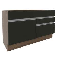 Balcão Gabinete de Pia Armário de Cozinha 120 cm 1 Porta 2 Gavetas Rustic/Preto Glamy Madesa