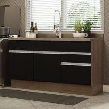 Balcão Gabinete de Pia Armário de Cozinha 150 cm 2 Gavetas 2 Portas (Sem Tampo e Pia) Rustic/Preto Glamy Madesa