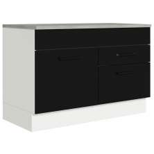 Balcão Gabinete de Pia Cozinha 120 x 60 cm 1 Porta 2 Gavetas Branco/Preto (Com Tampo) Agata Madesa