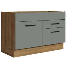 Balcão Gabinete de Pia Cozinha 120 x 60 cm 1 Porta 2 Gavetas Rustic/Cinza (Sem Tampo) Agata Madesa