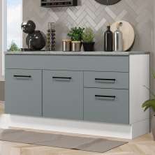 Balcão Gabinete de Pia Cozinha 150 cm 2 Gavetas 2 Portas (Com Tampo) Branco/Cinza Agata Madesa