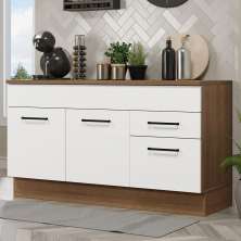 Balcão Gabinete de Pia Cozinha 150 cm 2 Gavetas 2 Portas (Com Tampo) Rustic/Branco Agata Madesa