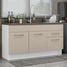 Balcão Gabinete de Pia Cozinha 150 cm 2 Portas e 2 Gavetas (Sem Tampo e Pia) Branco/Crema Agata Madesa