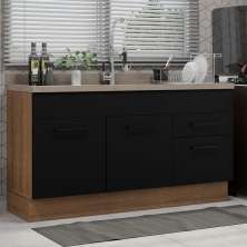Balcão Gabinete de Pia Cozinha 150 cm 2 Portas e 2 Gavetas (Sem Tampo e Pia) Rustic/Preto Agata Madesa